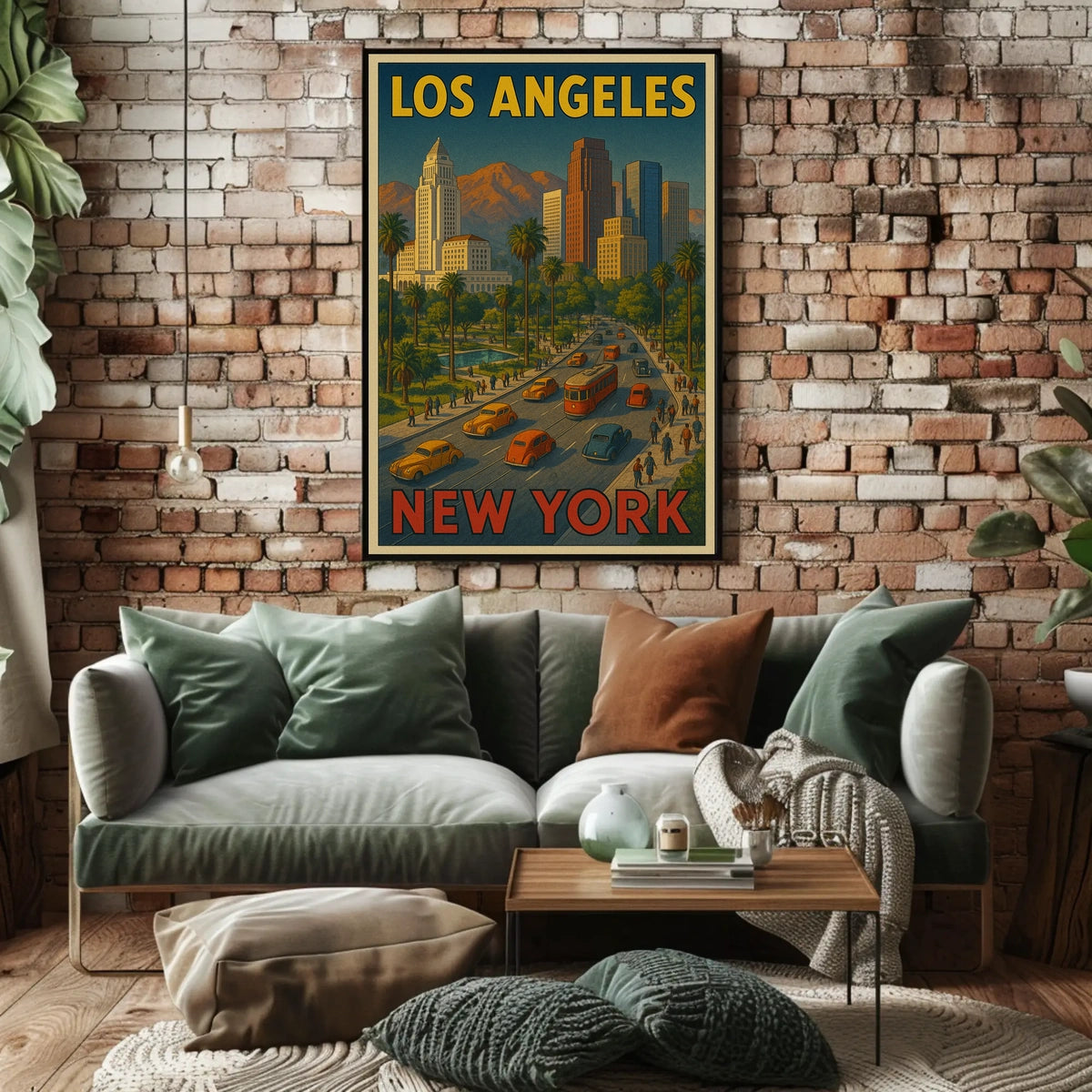 Los Angeles to New York City Poster Vintage Wall Art