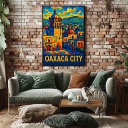 Oaxaca City Vibrant Mosaic Poster