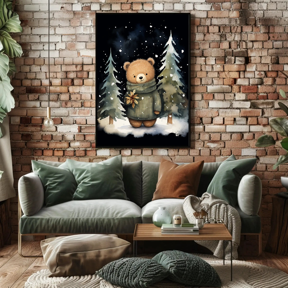 Winter Wonderland Teddy Bear Watercolor Art Poster