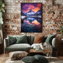 Serene Snowy Mountain Landscape at Sunset - National Park Poster
