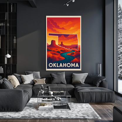 Oklahoma Desert Sunset River Canyon Scenery Travel Poster