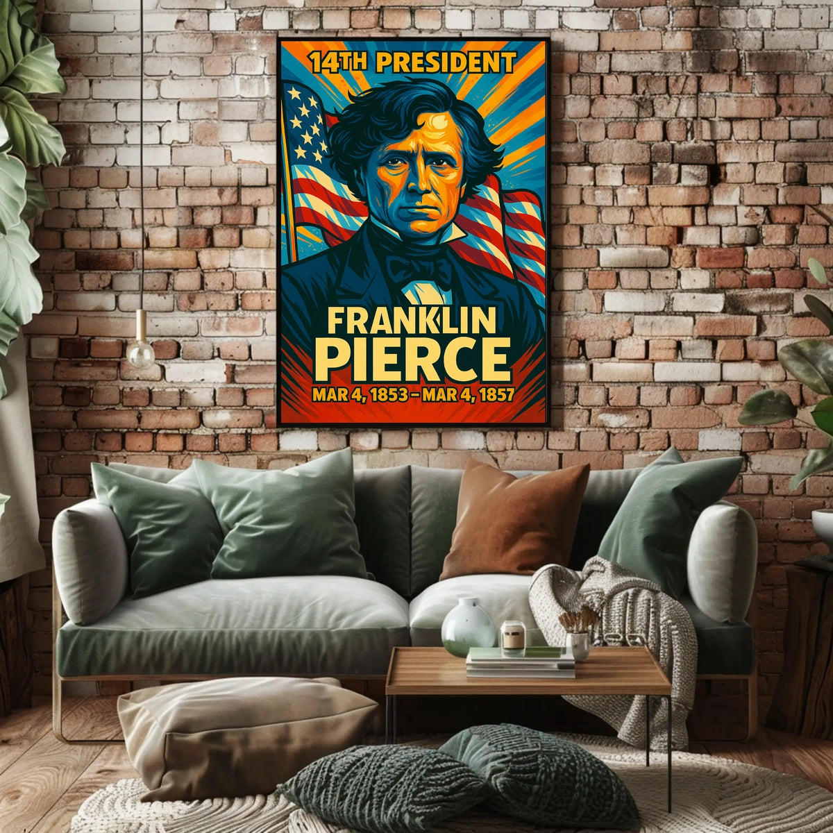 Franklin Pierce 14th President of the United States Colorful Comic Book Style Poster