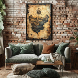 Vintage Explorer's Map with Compass Rose Fantasy or Mythology Poster