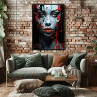 Fragmented Mosaic Female Face: Abstract Art Poster