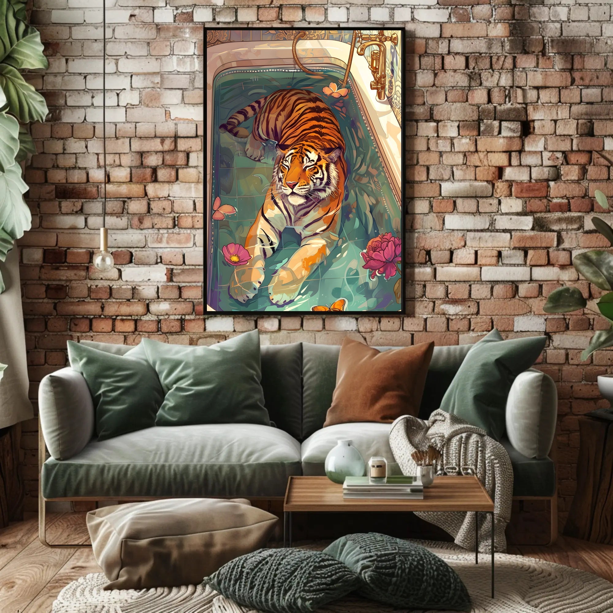 Serene Tiger in Bathtub Animal Poster PosterGoat