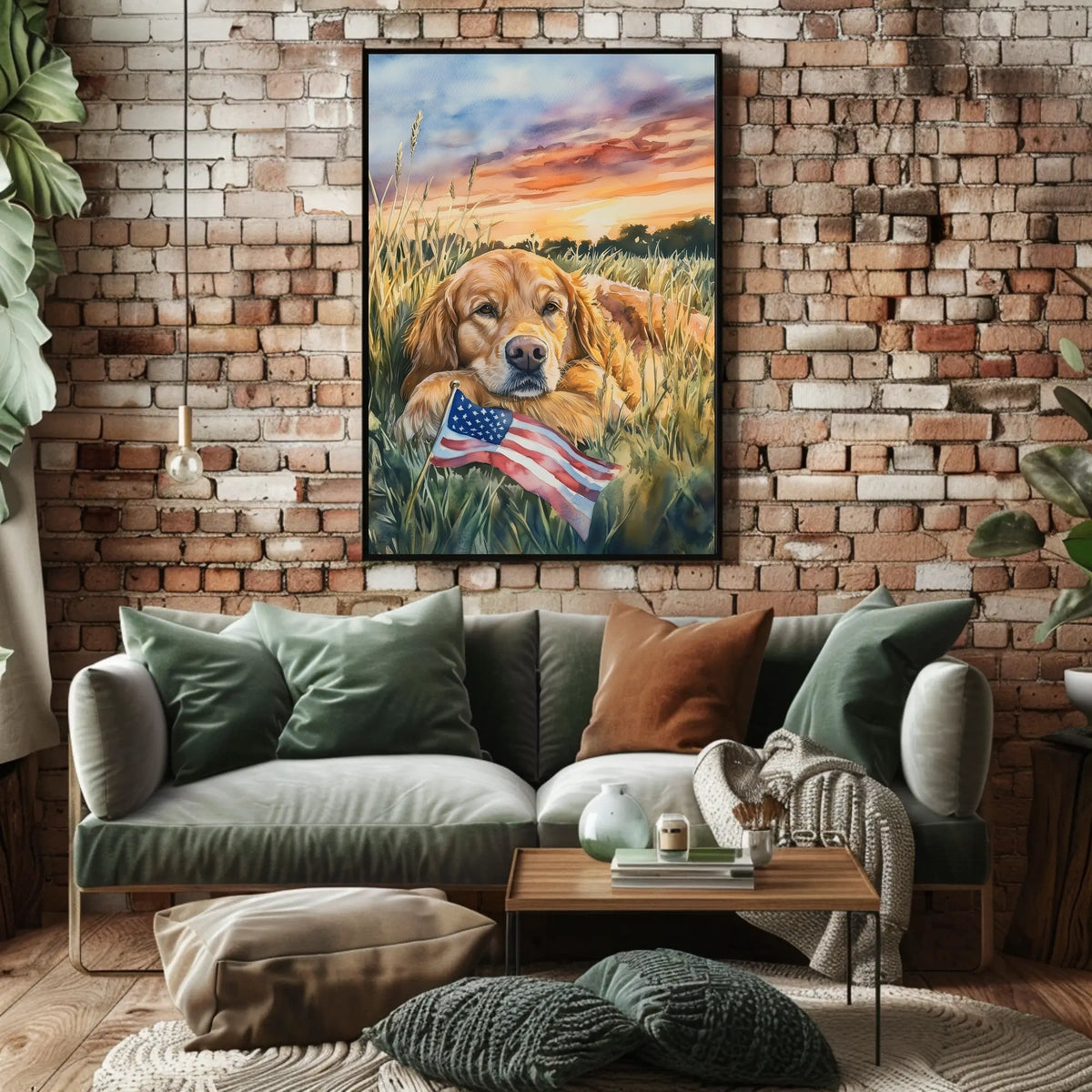 Golden Retriever Resting In Grassy Sunset Field Poster