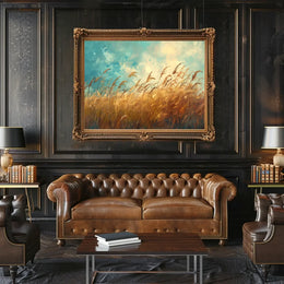 Golden Grass Tranquility: Serene Nature Landscape Poster