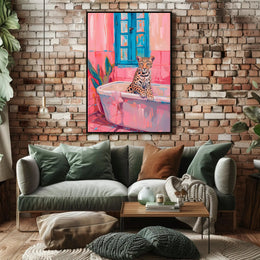 Leopard Bathtub Art Print for Animal Poster PosterGoat