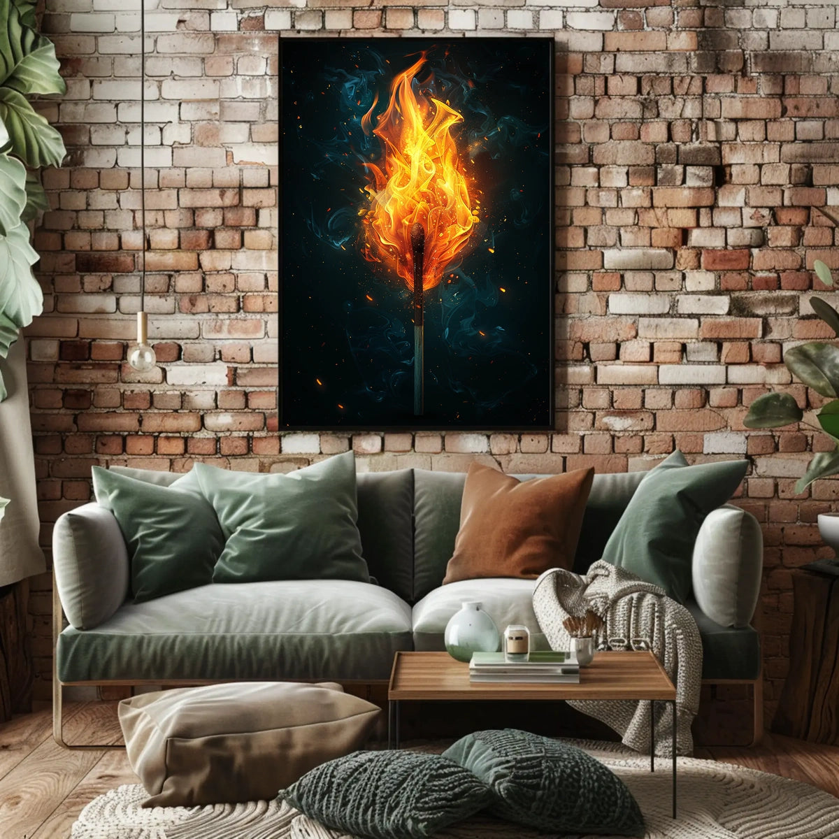 Fiery Matchstick Surrealism: Modern Art Poster