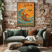Santa Surfing Christmas Mosaic Art Poster