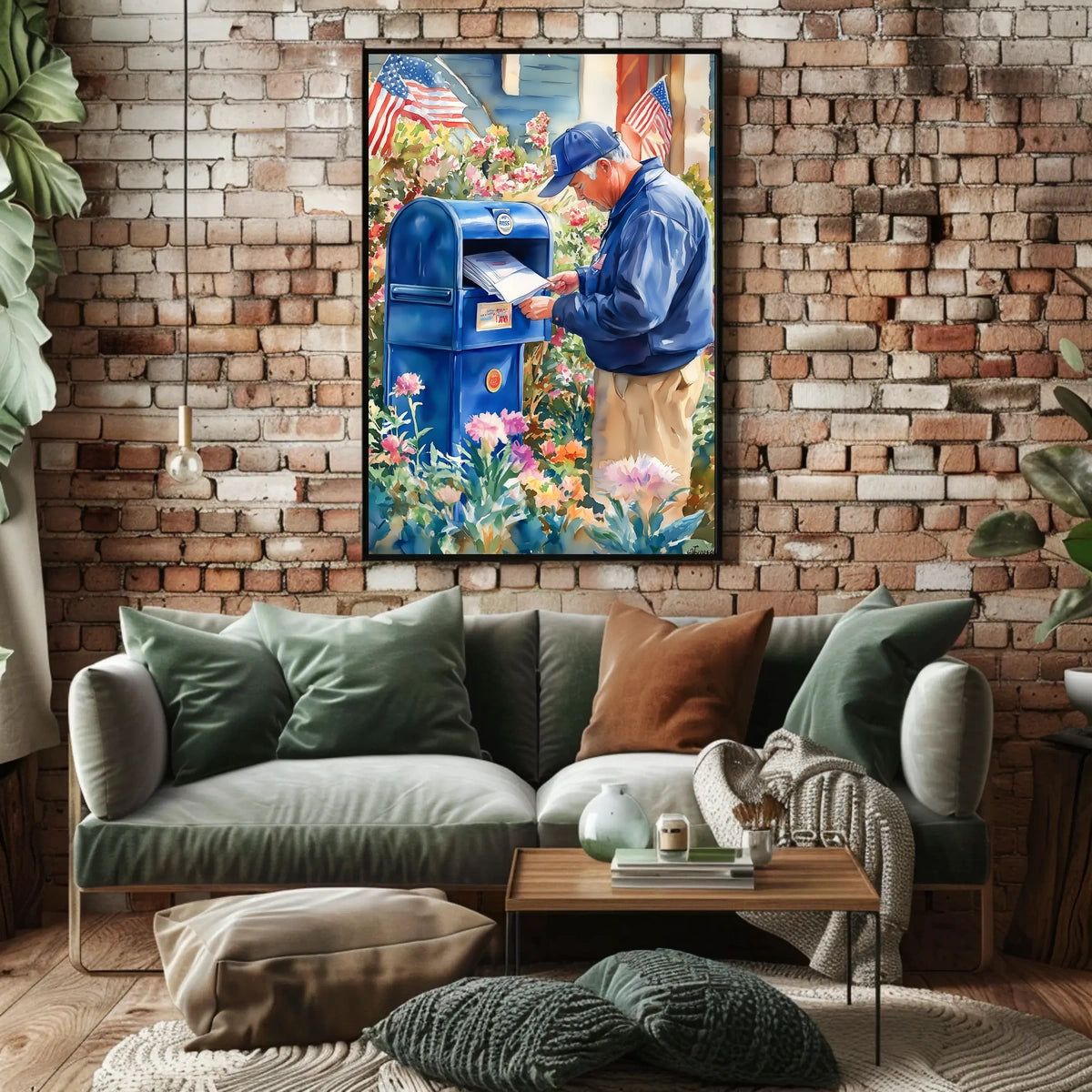 postal worker placing letters Poster