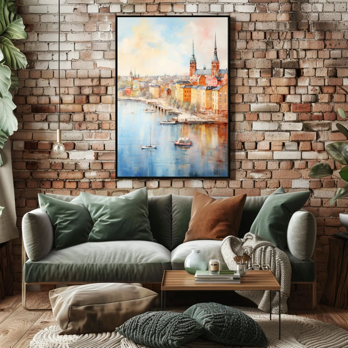 Picturesque European Cityscape on Waterfront Travel Poster