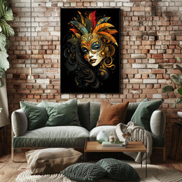 Masquerade Mystery Surrealism Vibrant Feathers Poster