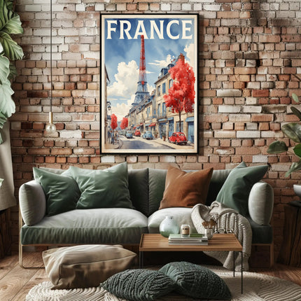Picturesque Paris Street Scene with Eiffel Tower Travel Poster
