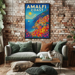 Amalfi Coast Poster Wall Art for Coastal Home Decor