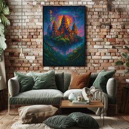 Mystical Temple Fantasy Poster: Enchanted Celestial Landscape