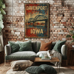 Davenport Iowa Scenic Vintage Cityscape Travel Poster