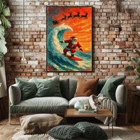 Santa Surfing Christmas Wave Vintage Poster