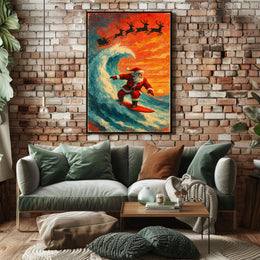Santa Surfing Christmas Wave Vintage Poster