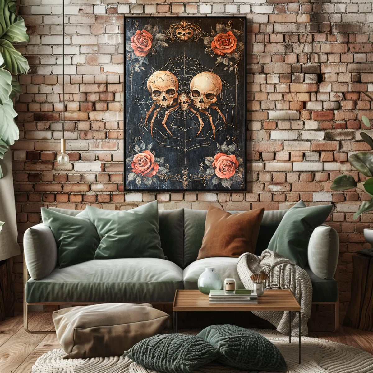 Macabre Gothic Skulls with Roses Artistic Pop Culture Poster