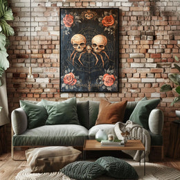 Macabre Gothic Skulls with Roses Artistic Pop Culture Poster