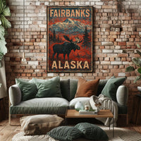 Alaskan Wilderness Moose Vintage Adventure Poster