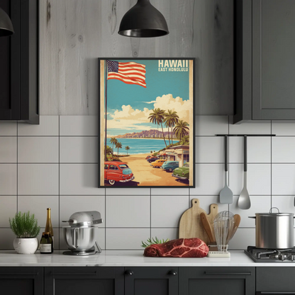 East Honolulu Hawaii Retro Beachside Vintage Travel Poster