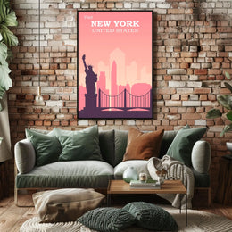 New York City Landmarks Travel Poster Modern Wall Art