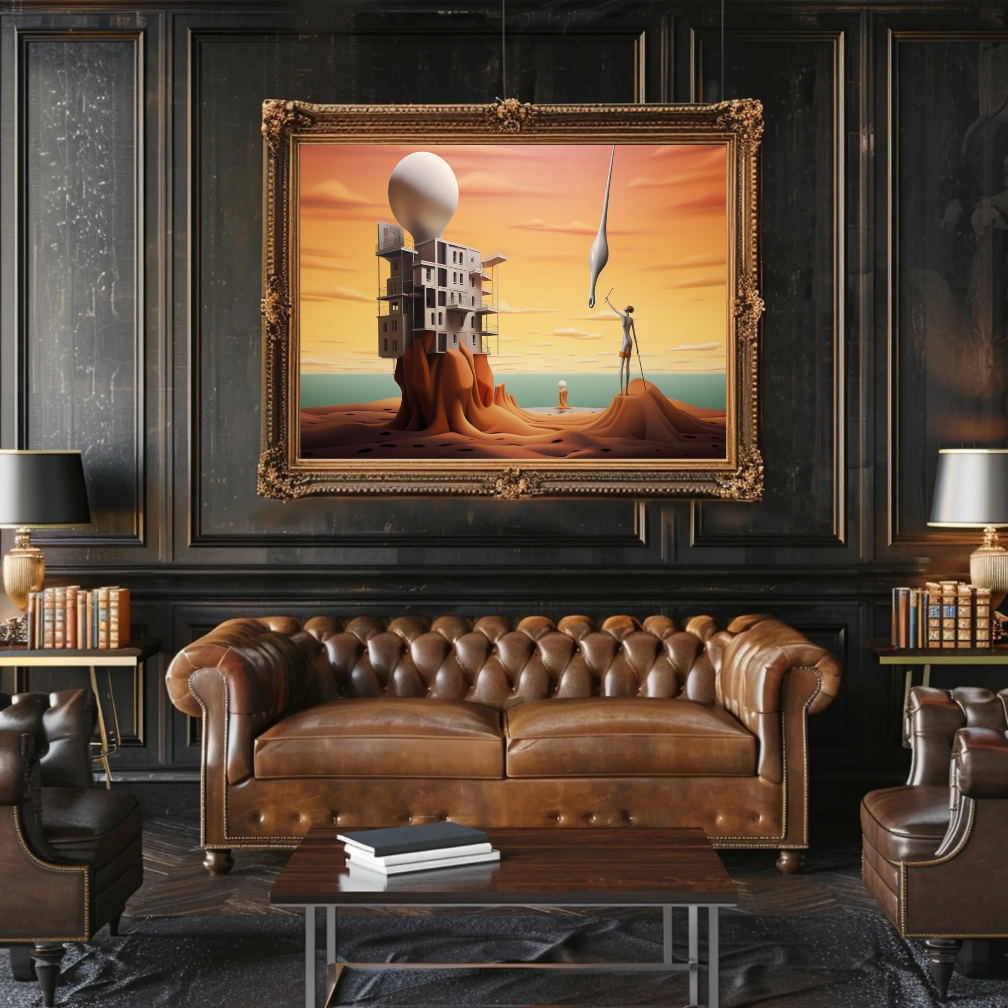 Surreal Landscape with Futuristic Sci-Fi Architecture Poster