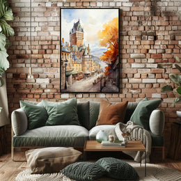 Historic Quebec City Castle European-Style Street Travel Poster