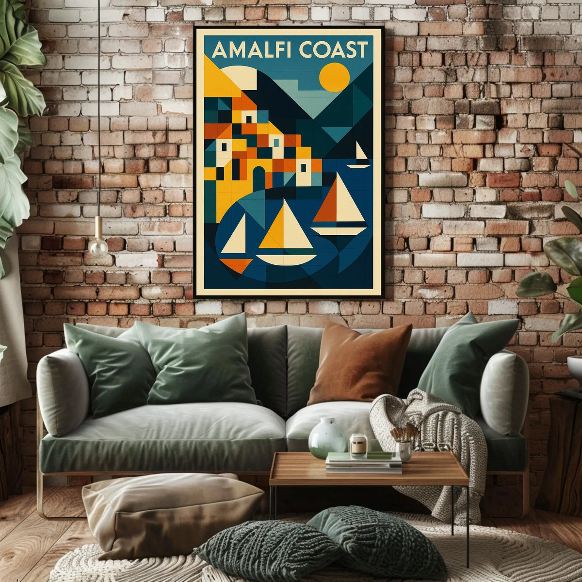 Amalfi Coast Geometric Art Poster Coastal Wall Art Print