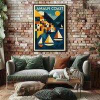 Amalfi Coast Geometric Art Poster Coastal Wall Art Print