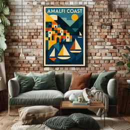 Amalfi Coast Geometric Art Poster Coastal Wall Art Print