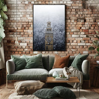 Snow-Covered Clock Tower Poster