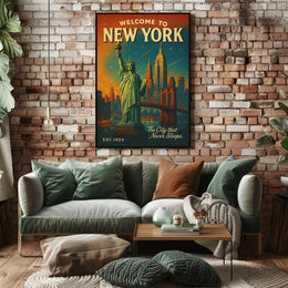 New York City Poster Vintage Travel Mid Century Wall Art