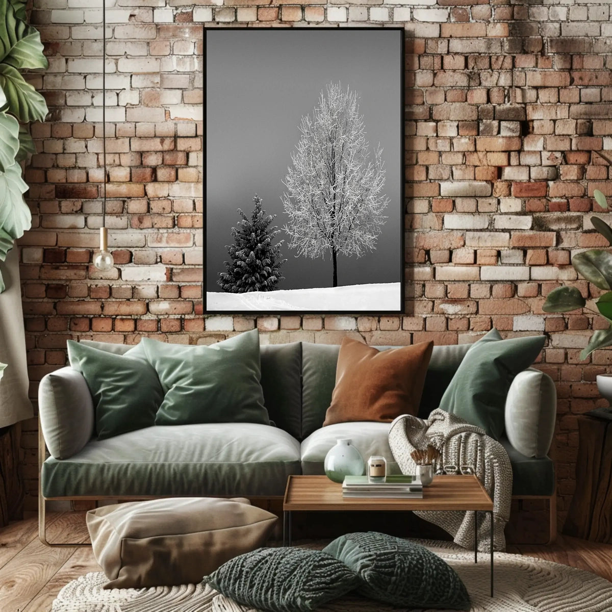 Serene Winter Landscape: Minimalist Black and White Artistic Poster