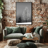 Serene Winter Landscape: Minimalist Black and White Artistic Poster