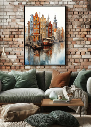 Amsterdam Canal View: Watercolor Serenity Travel Poster