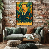 William Howard Taft Patriotic Pop Art Portrait Bold Colors Geometric Leaves Vintage Modern Poster