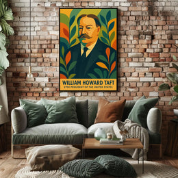 William Howard Taft Patriotic Pop Art Portrait Bold Colors Geometric Leaves Vintage Modern Poster