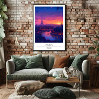 Paris Sunset with Eiffel Tower Urban or Cityscape Poster