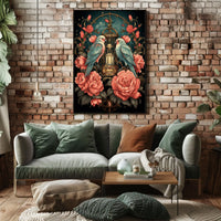 Vintage Birds and Roses Art Nouveau Poster