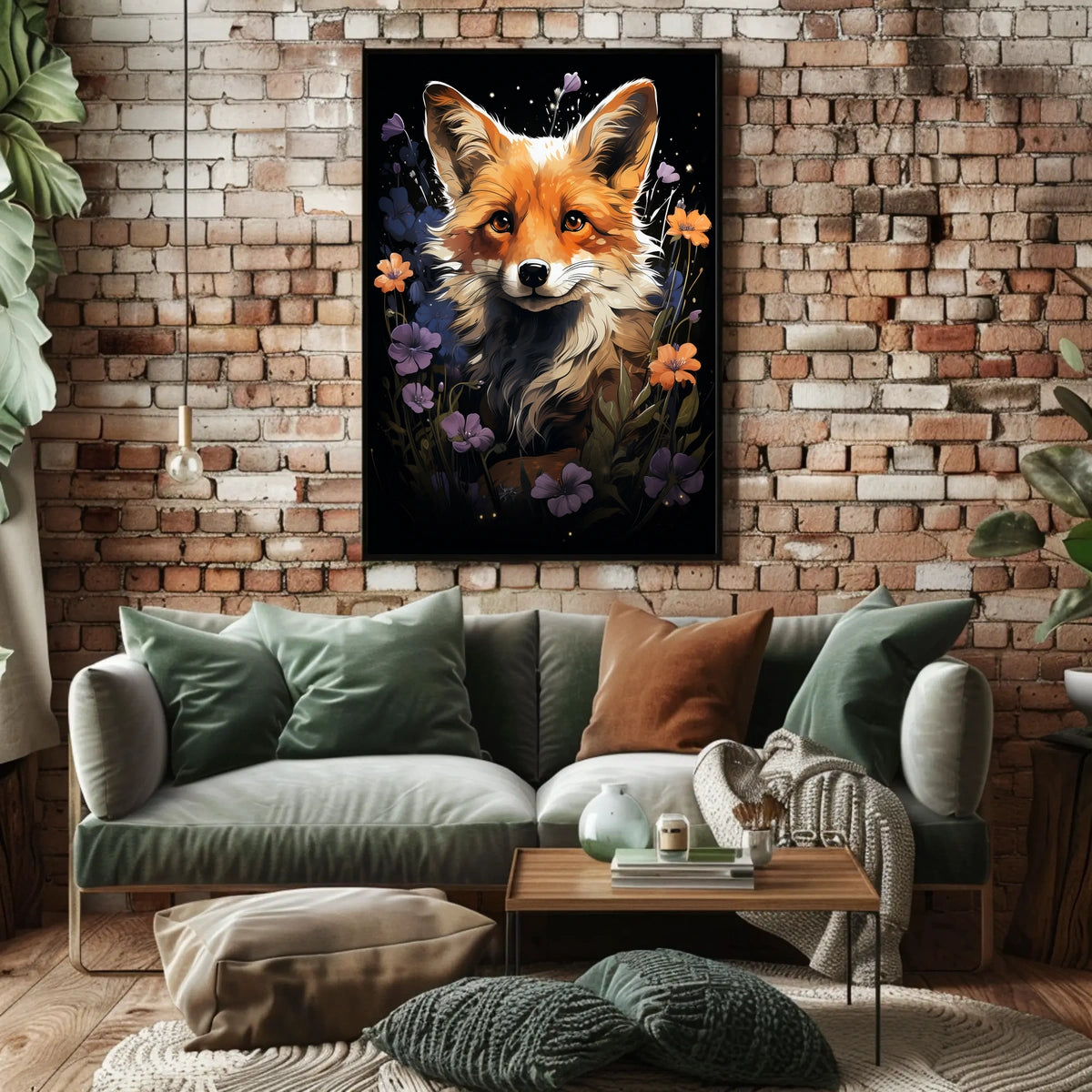 Enchanted Fox and Floral Night Art Poster