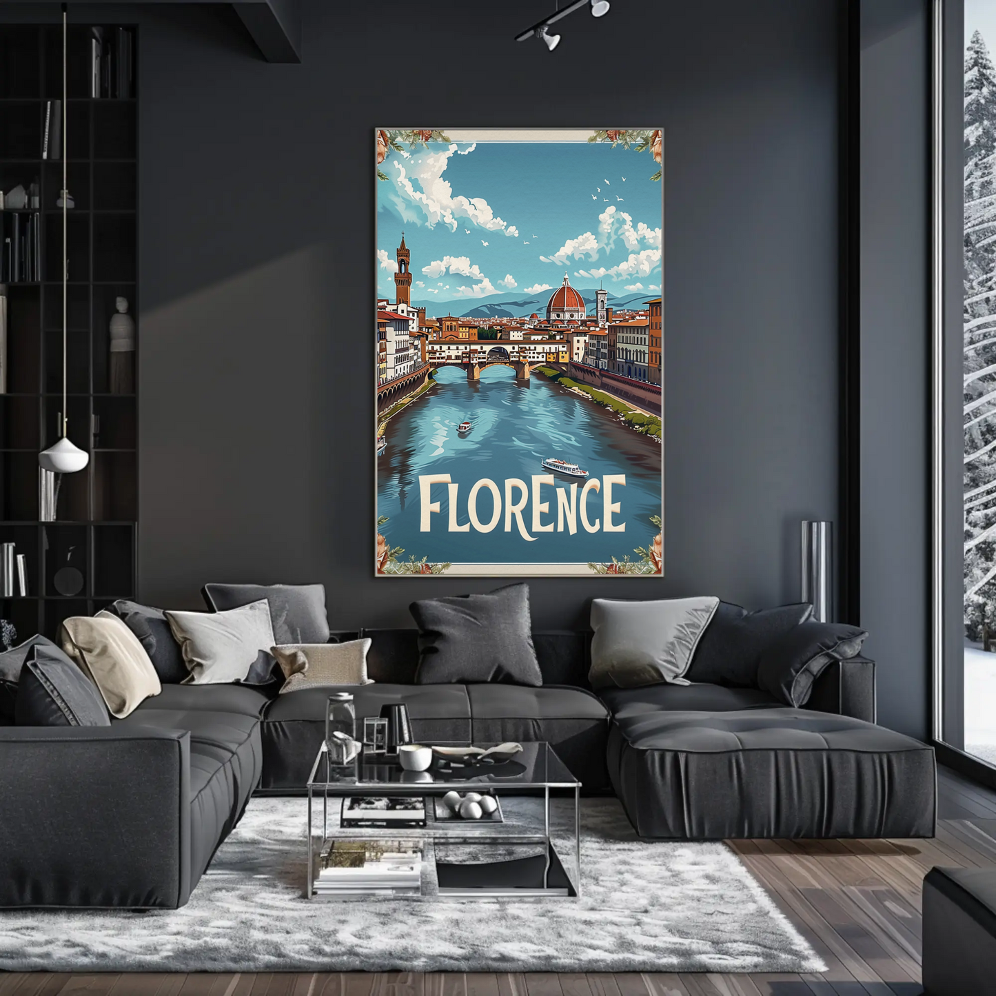 Florence Italy Duomo River Bridge Travel Poster