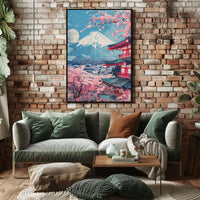 Mount Fuji Cherry Blossom Pagoda Art Print