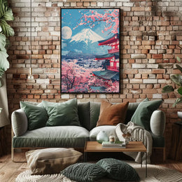 Mount Fuji Cherry Blossom Pagoda Art Print