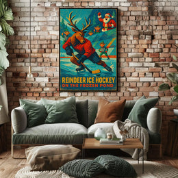 Reindeer Ice Hockey Holiday Fun Sports Poster