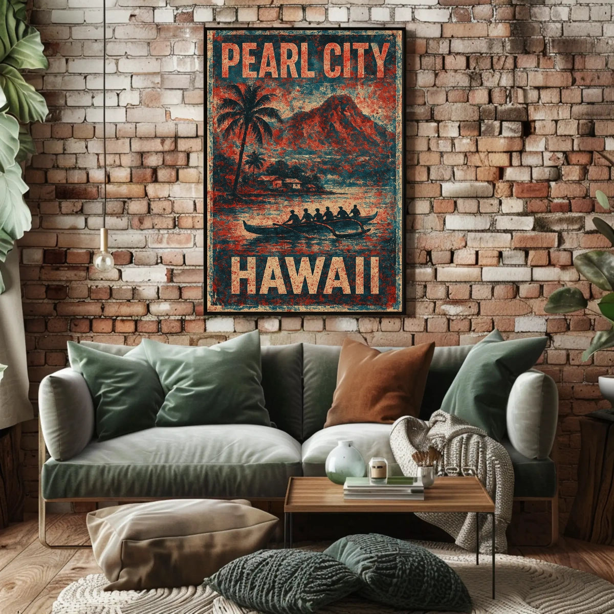 Pearl City Hawaii Nostalgic Cultural Heritage Travel Landscape Watercolor Vintage Retro Poster