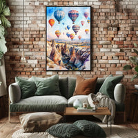 Turkey Cappadocia Hot Air Balloons Scenic Landscape Poster