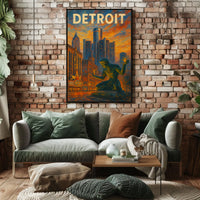 Spirit Of Detroit Poster Fiery Cityscape For Detroit Fans